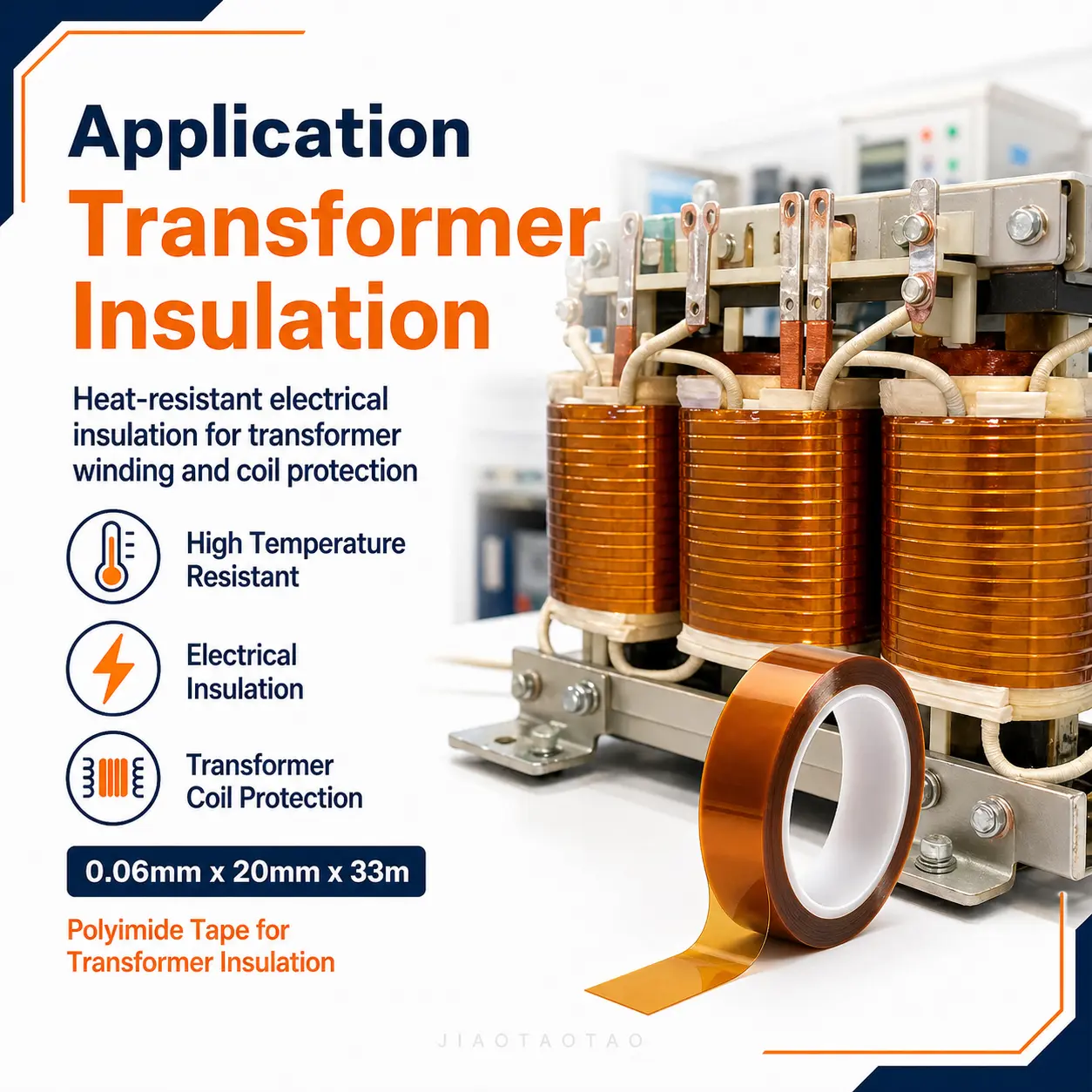 Polyimide tape 0.06mm x 20mm for transformer insulation, motor protection, and electrical masking.